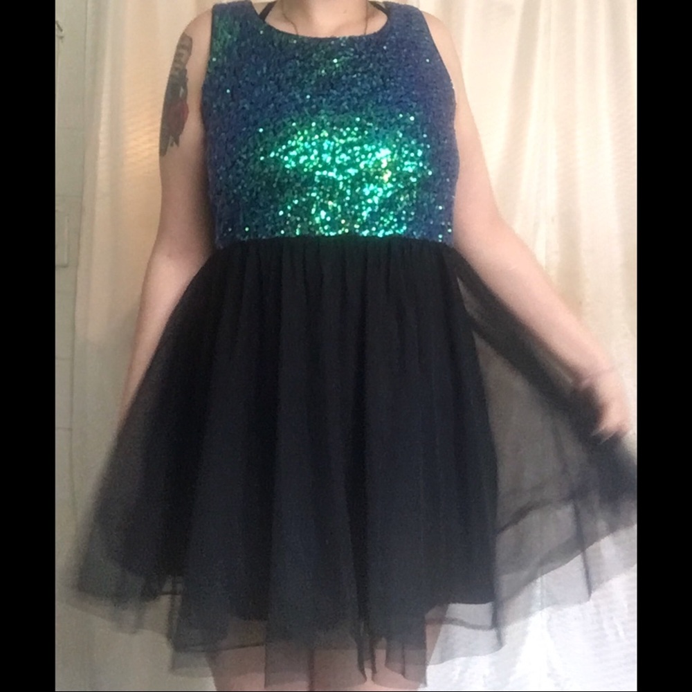 Sequin green tutu short dress